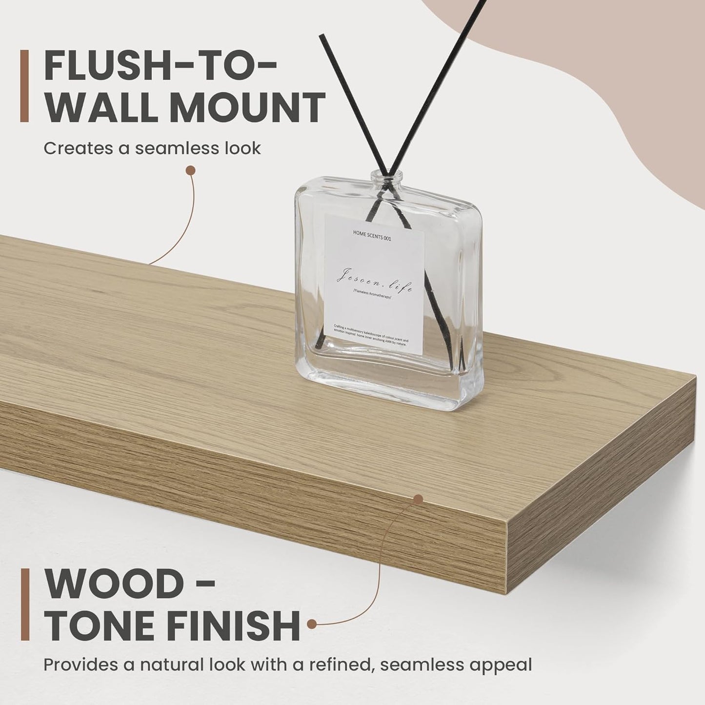 Acovy 72 Inch Floating Shelves, 8 Inch Deep Floating Shelves for Wall, Hanging Shelf with Invisible Brackets, Deep Shelves for Bathroom, Bedroom, Living Room, Oak, Set of 2