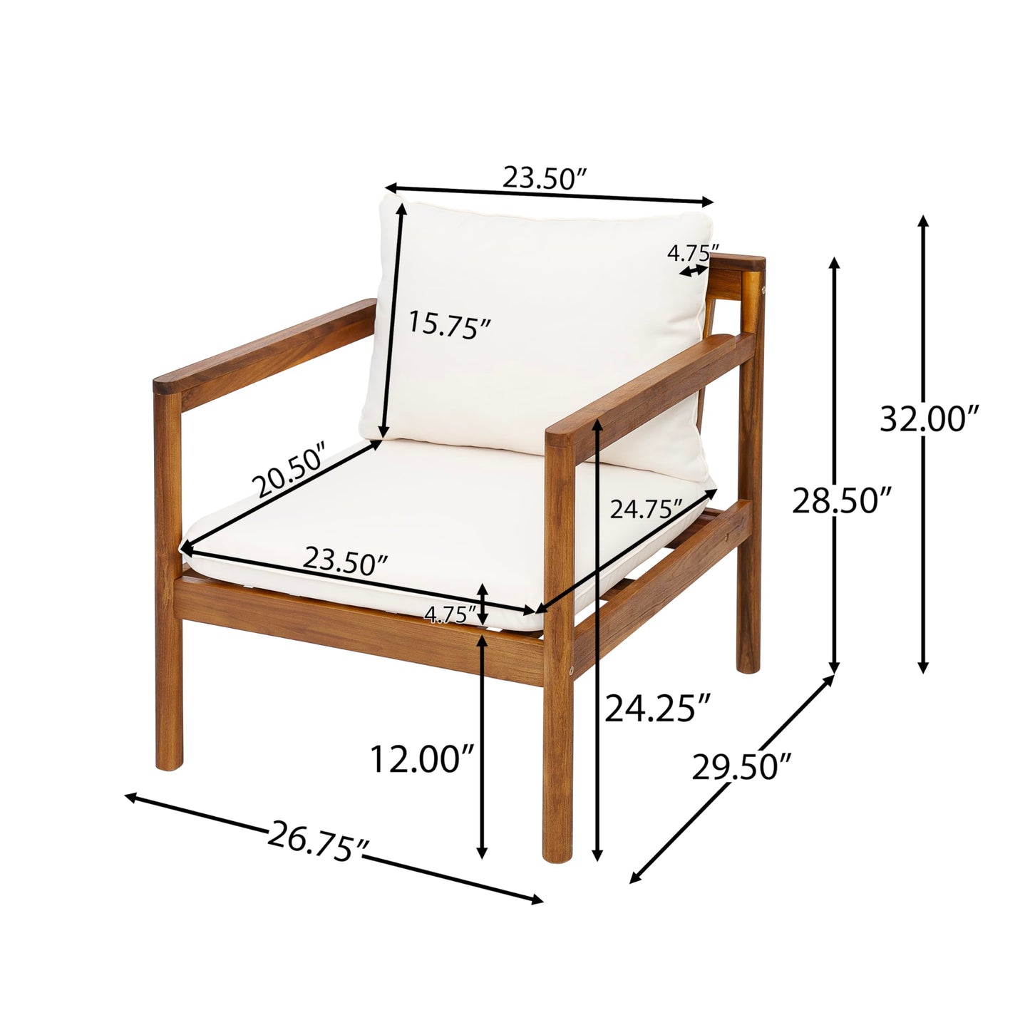 Christopher Knight Home Vorms 5-Piece Acacia Wood Patio Furniture Set with Rope Backrest, Patio Conversation Chat Set for Backyard Balcony, Outdoor 7-Seater Seating Group with Coffee Table, Teak+Cream