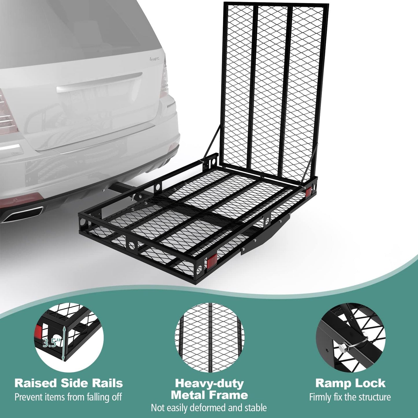 ERGOMASTER Hitch Cargo Carrier with Ramp, 49 '' x 28'' Folding Hitch Mount Mobility Scooter Wheelchair Carrier (Fully Foldable)