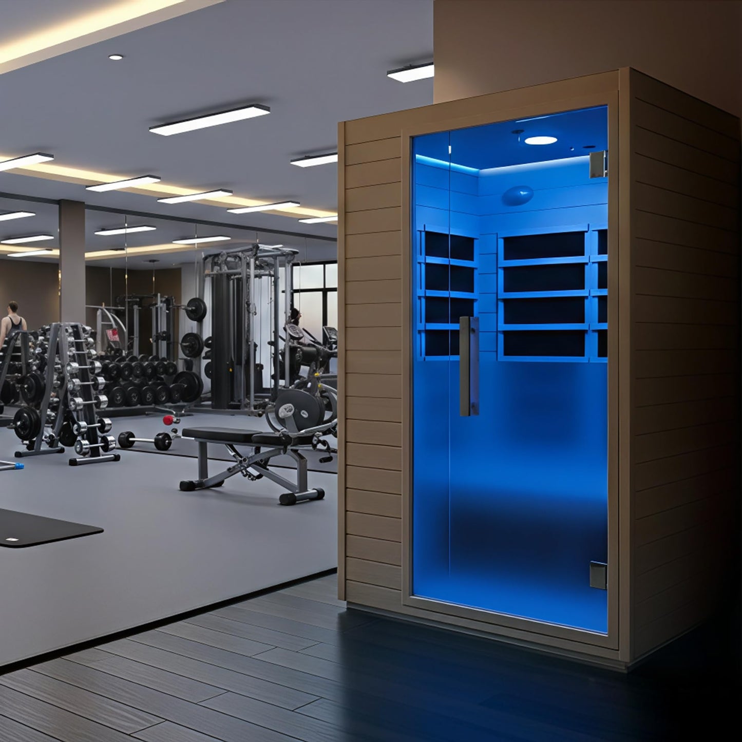 SaunaSpa Indoor 2-Person Infrared Cabin Sauna | Canadian Hemlock Wood Sauna with Low EMF Infrared Heating Panels, Tempered Glass Door, Chromotherapy Lighting, and Touch Control Panel with Bluetooth