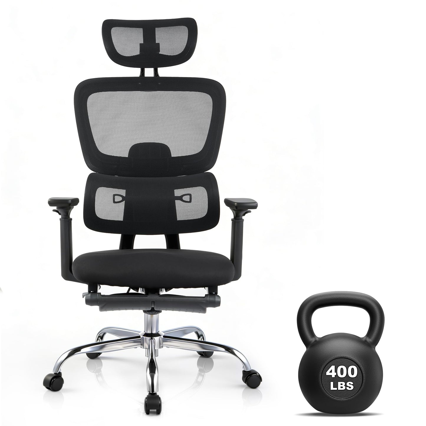 Garvee Ergonomic Mesh Office Chair, Adjustable Lumbar High Back Desk Chair 300lbs, 4D Flip-Up Arms, 3-Level Tilt Backrest, 3D Headrest, PU Wheels, Swivel Rolling Computer Seating for Long Desk Work