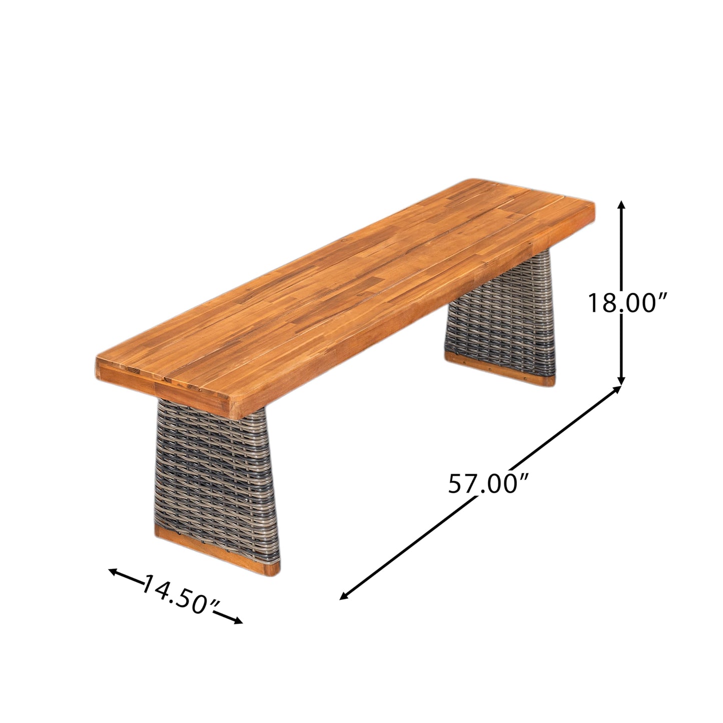 Christopher Knight Home Xavi Patio Acacia Wood Dining Set, Outdoor Side Table and Chairs Set with Slatted Panel Design and Handwoven Rattan Legs, Outdoor Furniture Set for Garden, 3 pcs, Grey + Teak