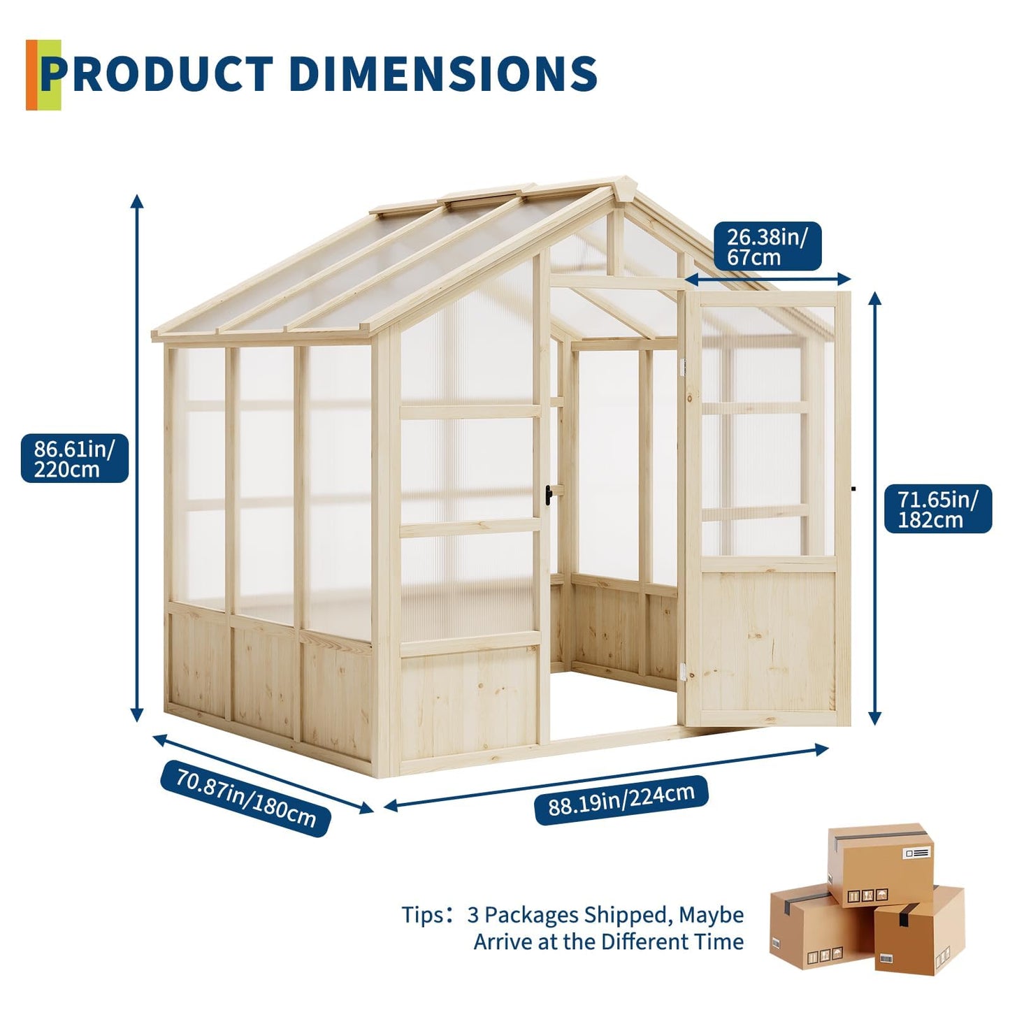GarveeLife Wooden Greenhouse, 8x6 ft Greenhouses for Outdoors with Lockable Door, Wood Frame & Adjustable Vent, Heavy Duty Greenhouse with Polycarbonate Panel for Outside, Garden, Yard, Light Brown