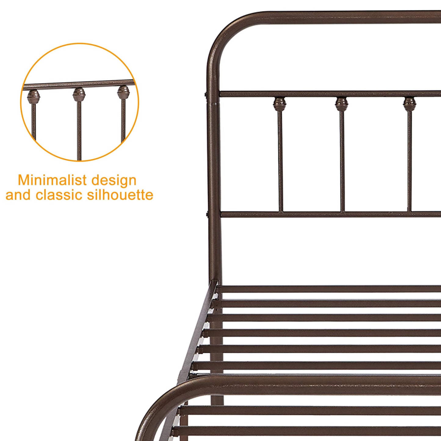 VECELO King Size Victorian Style Metal Bed Frame with Headboard Classic Metal Platform Bed Frame Mattress Foundation with Footboard/Under Bed Storage/No Box Spring Aple