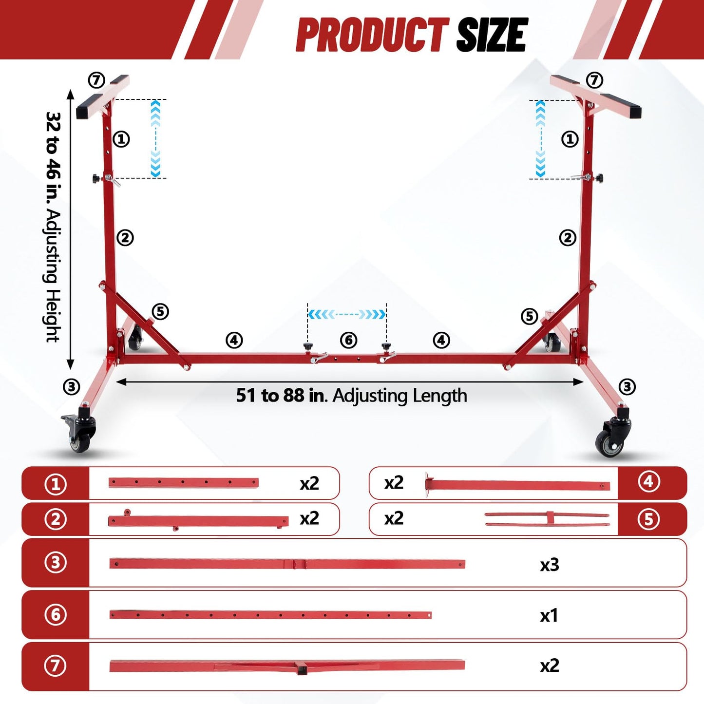 Aurelema Large Folding Pick up Bed Dolly Truck Bed Stand Auto Body Dolly that Holds up to 600 Lbs Red Automotive Body Cart Truck Lifter