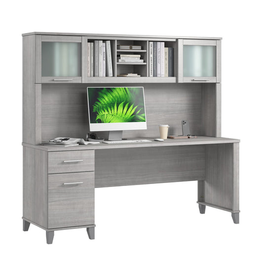 Bush Home 72-Inch Office Desk with Drawers and Hutch, Computer Desk with File and Box Drawers, Shelves and Storage Cabinet, Home Office Workstation, Somerset Collection, Platinum Gray