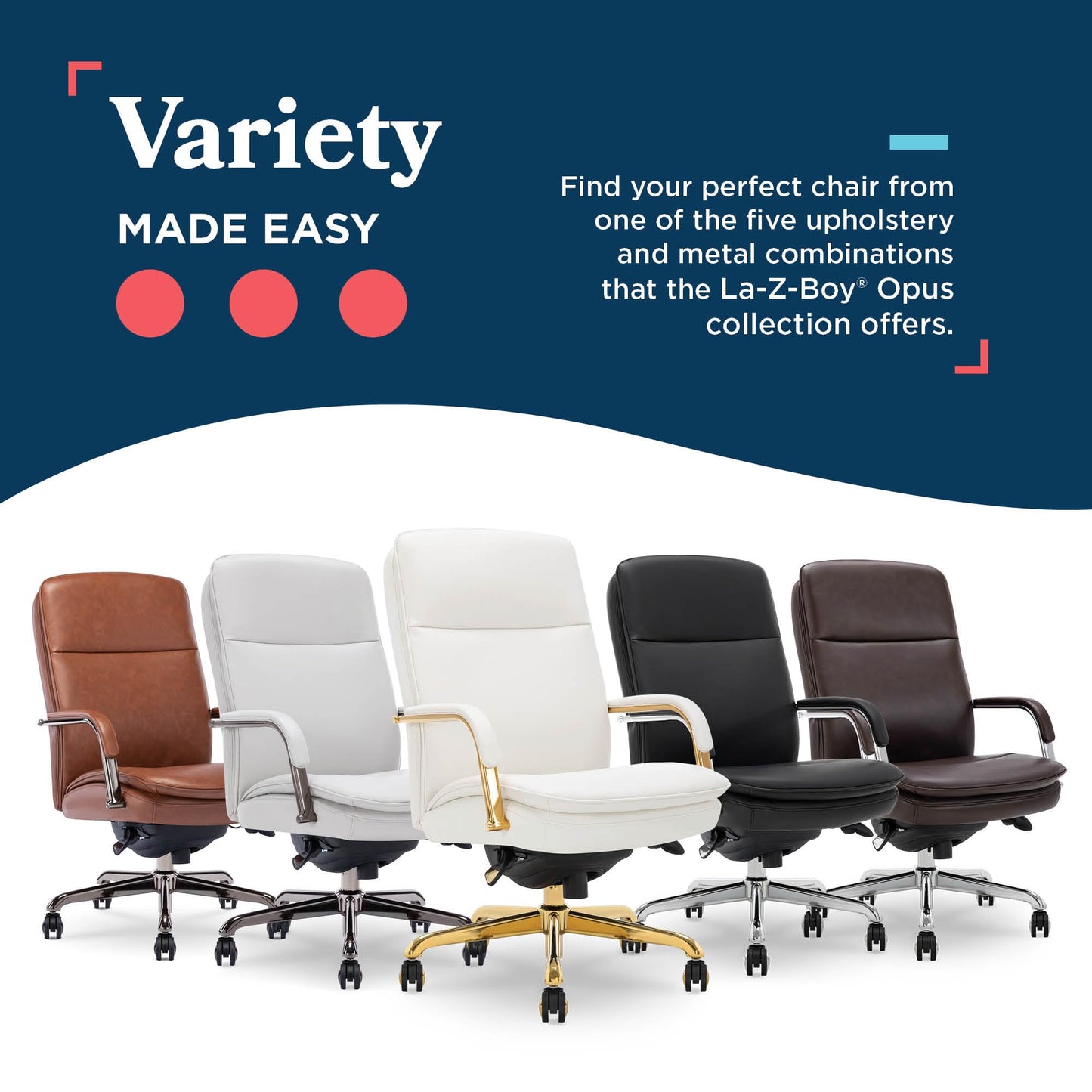 La-Z-Boy Opus Ergonomic Bonded Leather Swivel Executive Chair, White and Gold (CCHR10015A)