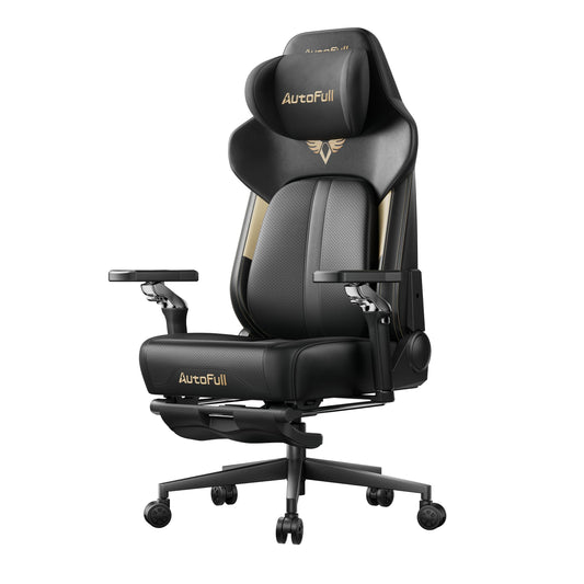 AutoFull M6 Ergonomic Gaming Chair – with 3rd-Gen Dynamic Lumbar Support, Lumbar & Leg Massage, Ventilated & Heated Seat, 360° Mechanical Armrests, Retractable Footrest (Black)