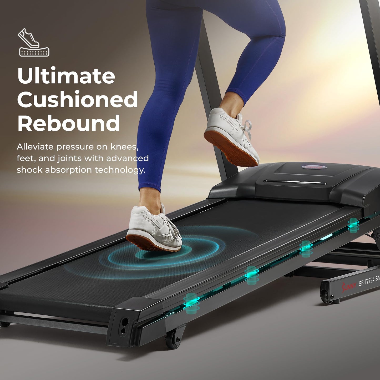 Sunny Health & Fitness Energy Flex Motorized Auto Incline Smart Treadmill, Shocks, Wide Running Belt, Digital Display, Pulse Sensors, and SunnyFit App Enhanced Bluetooth Connectivity - SF-T7724SMART