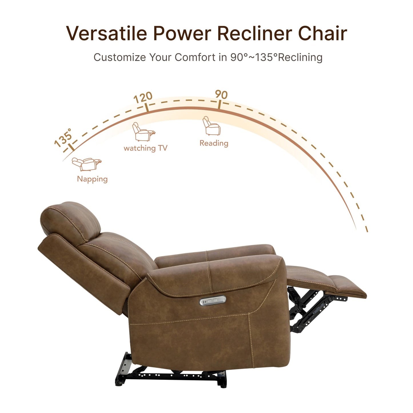 KISLOT Leather Recliner Chair for Adults Wall Hugger RV Recliner with USB Charging Ports Electric Power Reclining Sofa for Living Room Home Theater Seating Bedroom