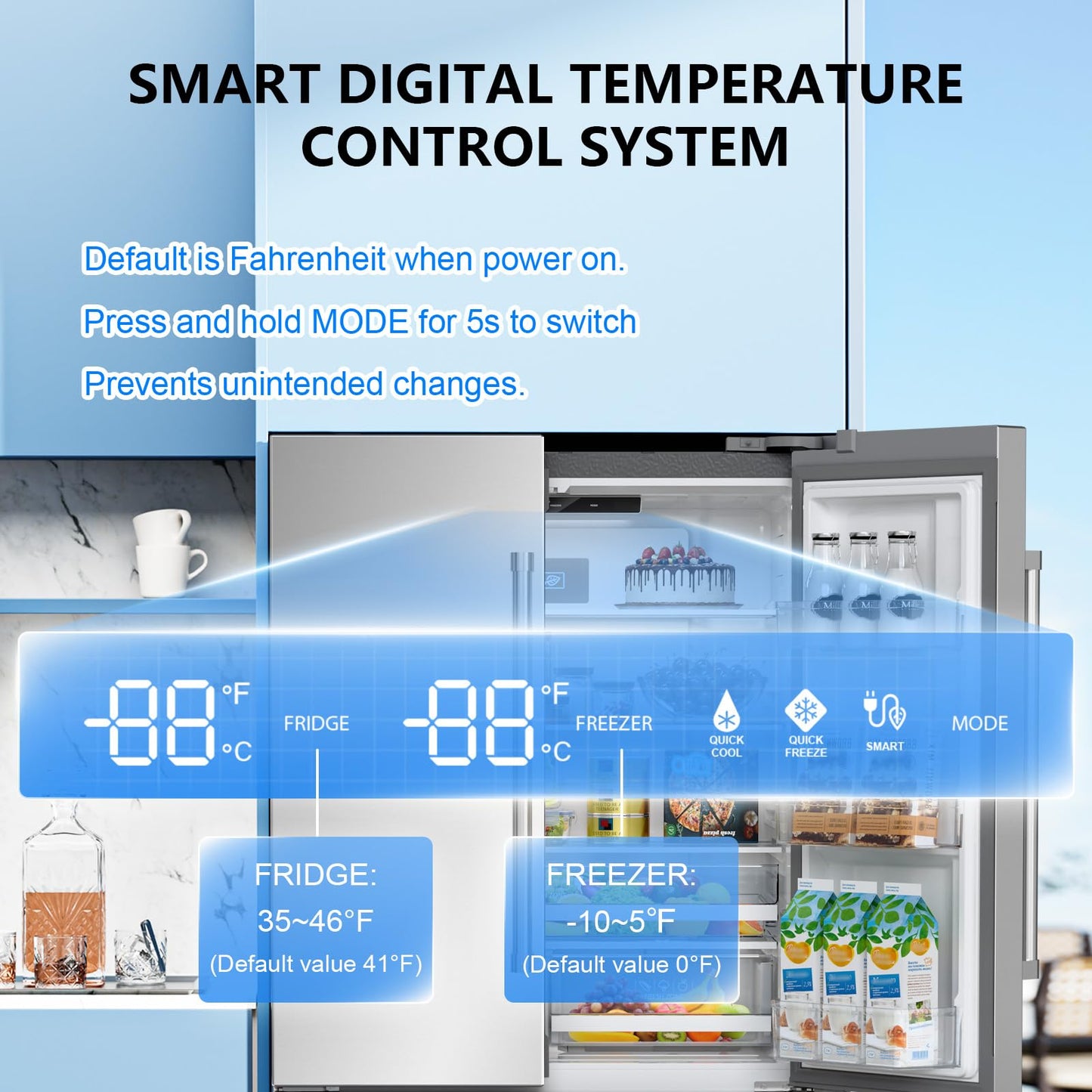 Antarctic Star 2 French Door Refrigerator, Auto Ice & Water Filter, VCM Stainless, Multi-Air, Fast Cooling, Inverter, LED Alarm, Energy Star, 20.3 Cu Ft, Silver