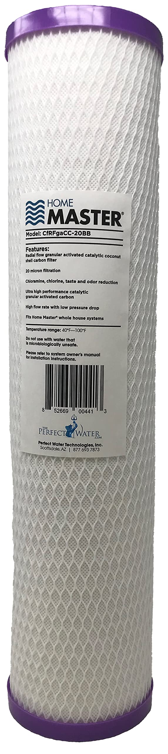Home Master HMF2SmgRFCC Whole House Water Filter, 4-Layer Sediment Filter 25 to 1 Micron, Powerful Radial Flow Catalytic Carbon 20gpm, 1” NPT Ports, Patented Heavy Steel Bracket fits 16” Wall Studs