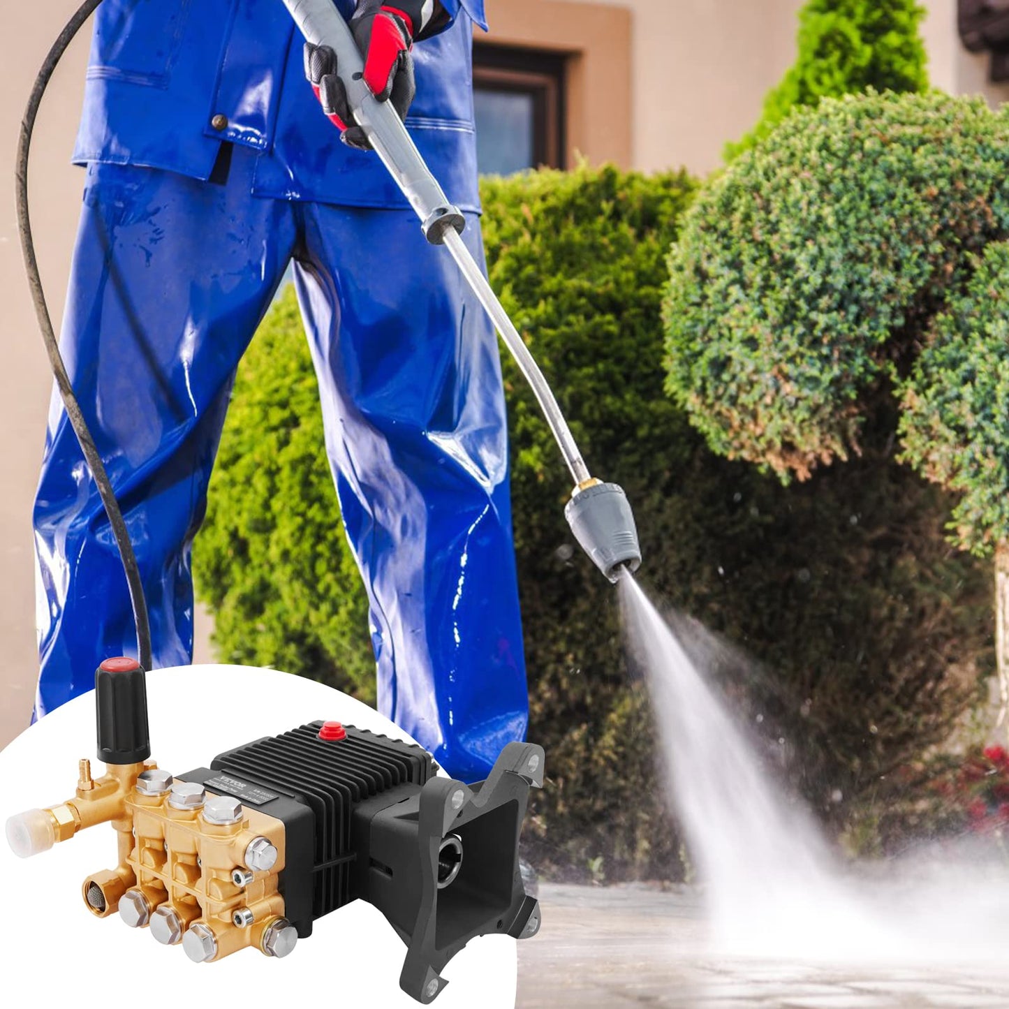 VEVOR Pressure Washer Pump, 4400 PSI, 4.0 GPM, 1" Shaft Horizontal Triplex Plunger, Replacement Power Washer Pumps Kit, Parts Washer Pump, Compatible with Simpson, Honda, Homelite, Troybilt etc.
