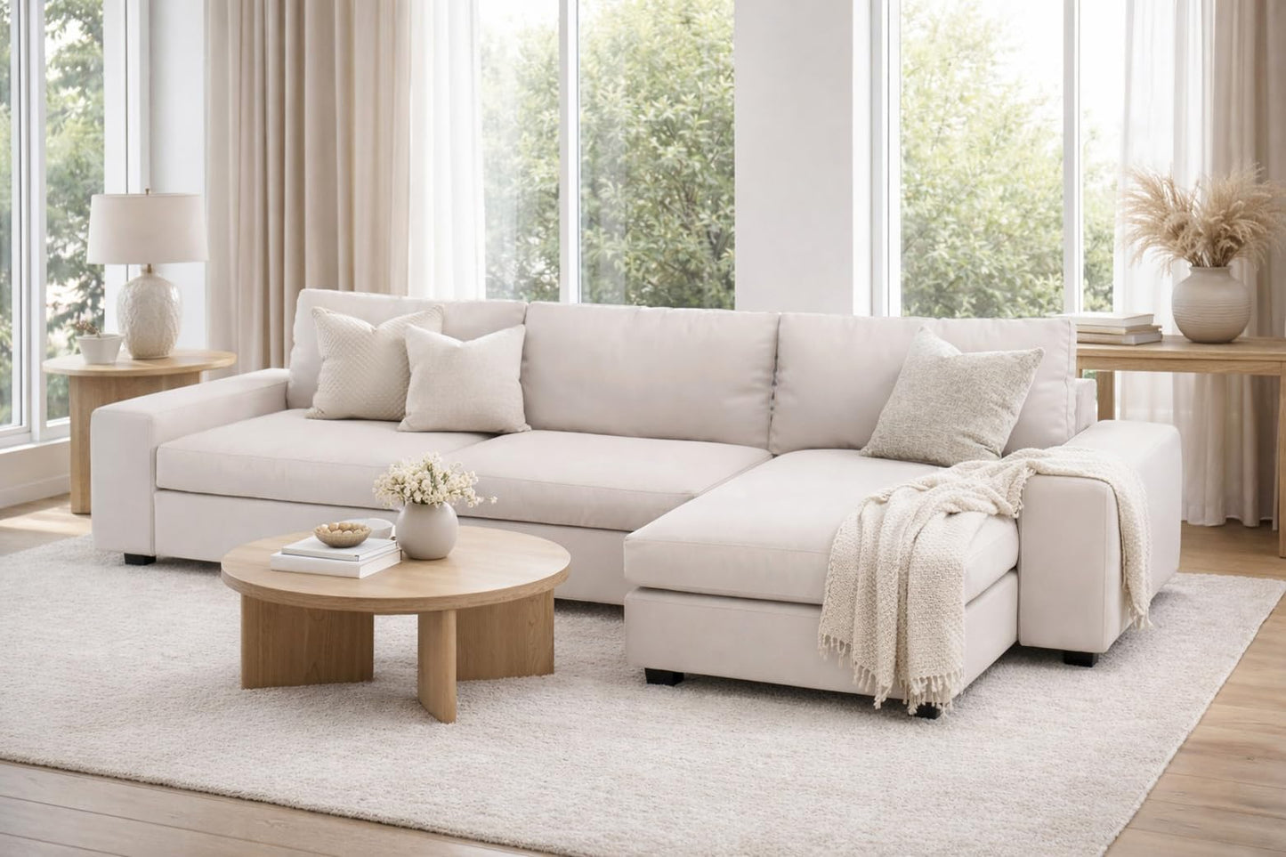Width: 125.2", Not 110" Durable KIVIK Three 3 Seat Sofa with Chaise Sectional Cover Replacement, Compatible with IKEA Kivik 4 Four Seat Corner Lounge Slipcover Only (Polyester Beige)