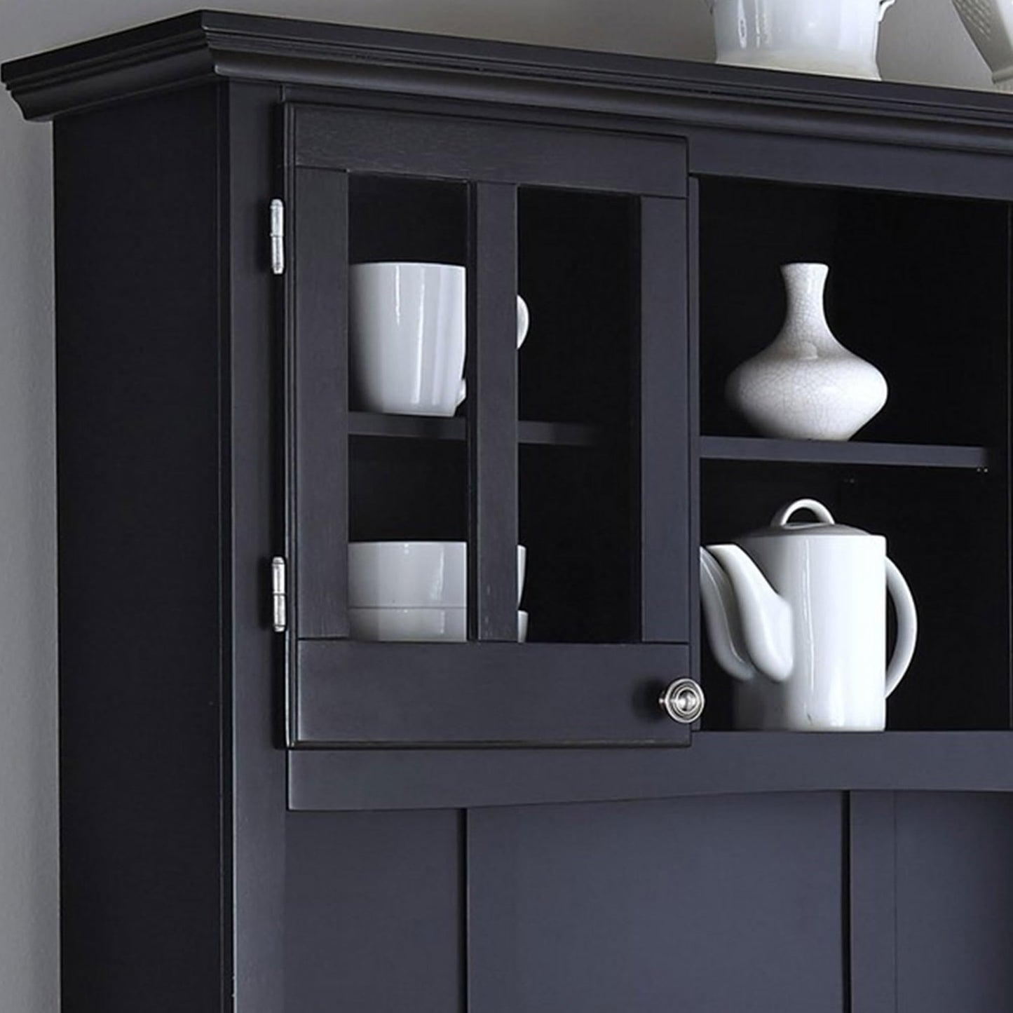 Homestyles Buffet of Buffets Black Storage Hutch with Wood Top
