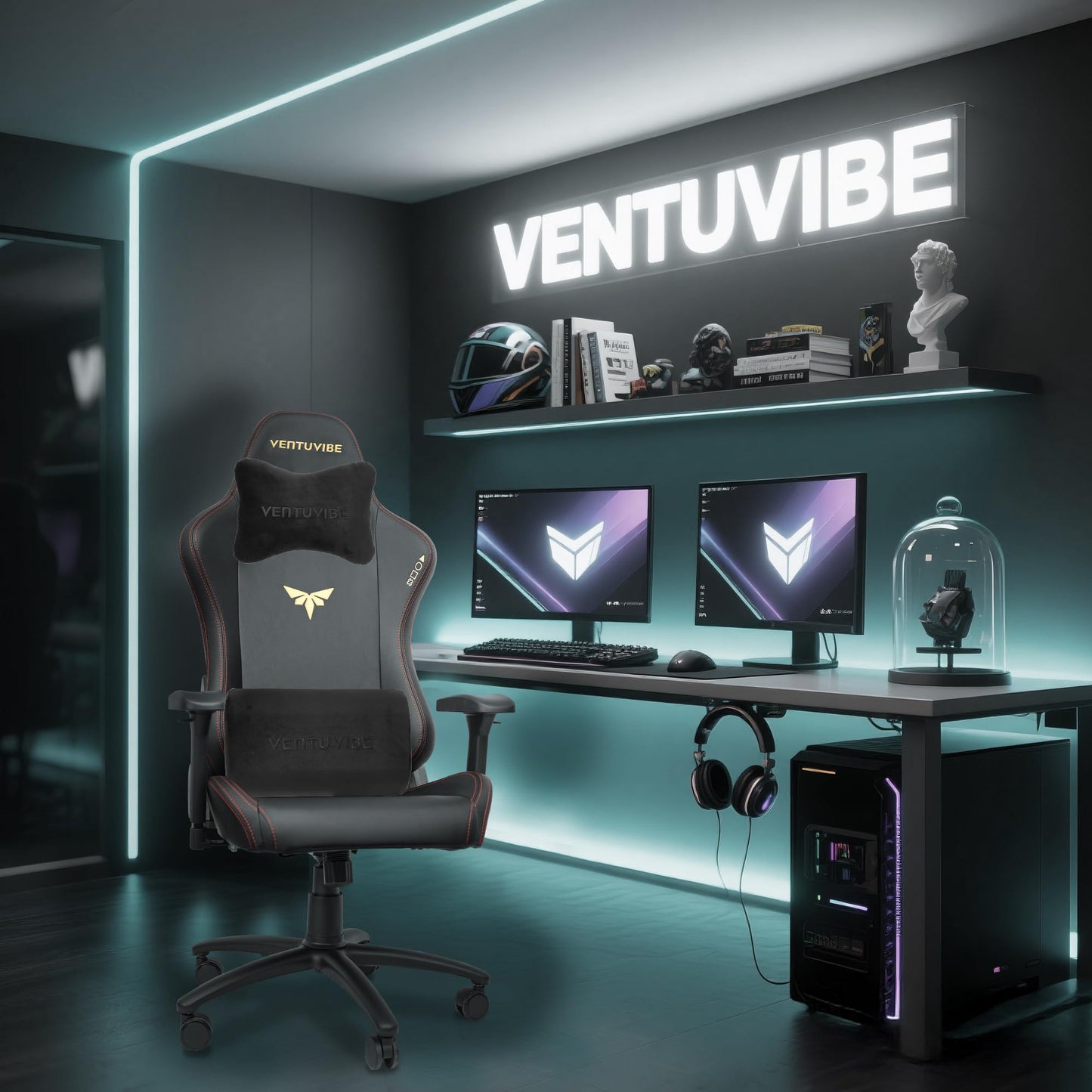 VENTUVIBE Gaming Chair 4D Adjustable Armrests - 170° Reclining & 320lb Capacity, High Back Ergonomic Computer Chair with Lumbar Support, Office Game Chair for Adults, PU Black