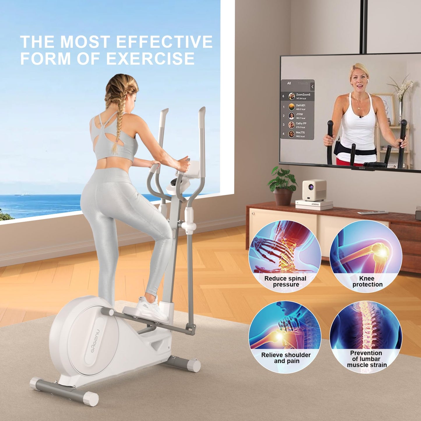 Elliptical Training Machines,Elliptical Exercise Machine for Home with Hyper-Quiet Magnetic Driving System, Elliptical Trainer/330 LBS Loading Capacity(White)