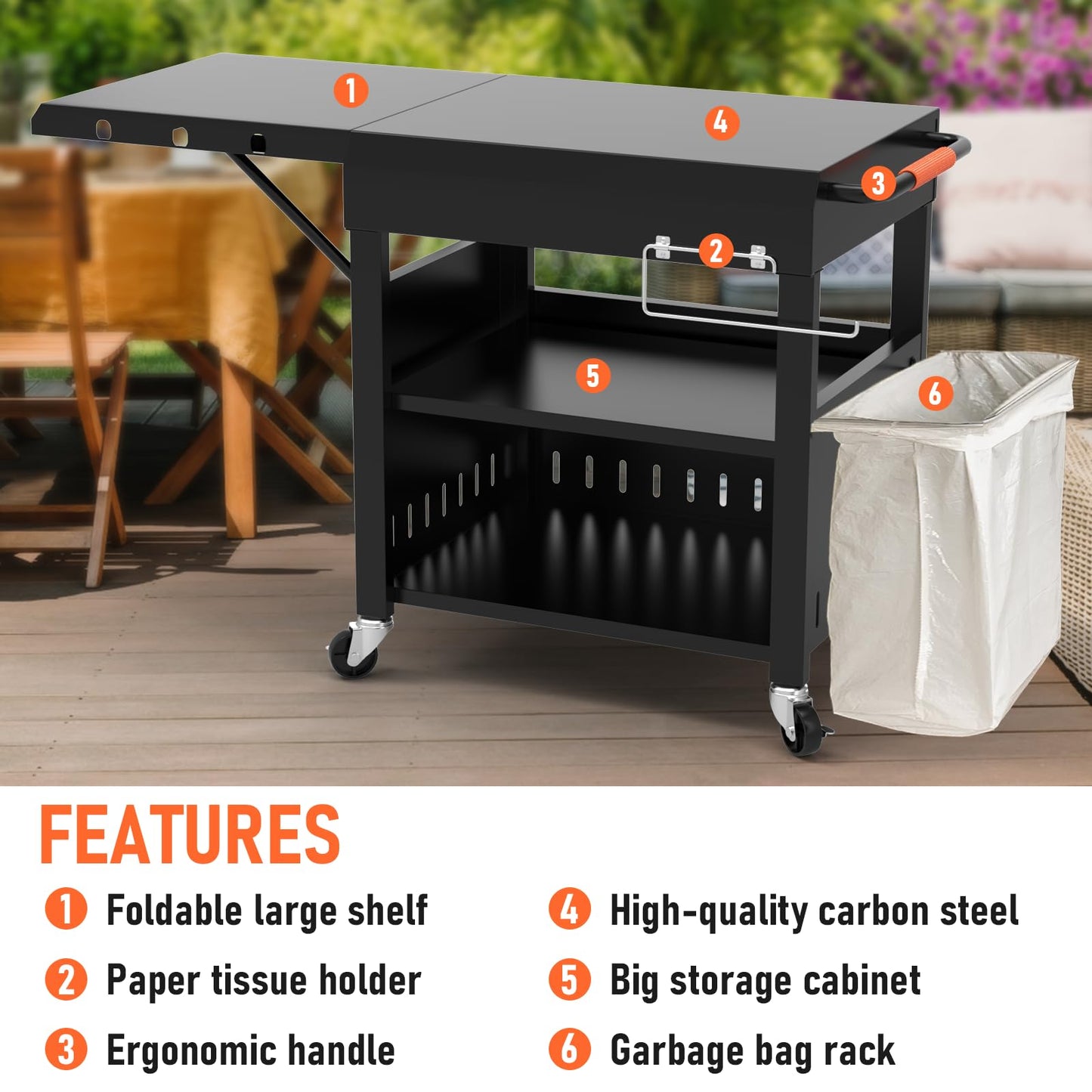 BBQMall Outdoor Grill Table Cart for Blackstone 28"/36" Omnivore Griddle, 50" x 22“ Large Outdoor Kitchen Island with Foldable Side Table for Blackstone 17”/22” Griddle, Home BBQ, Tailgates, Cookouts
