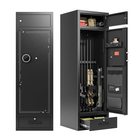 Zevemomo 10-12 Gun Safes, Gun Safe for Rifles and Pistols Safe for Home, Quick & Easy Access Gun Cabinets for Rifle and Handgun with LED Light & Drawer, Electronic Lock