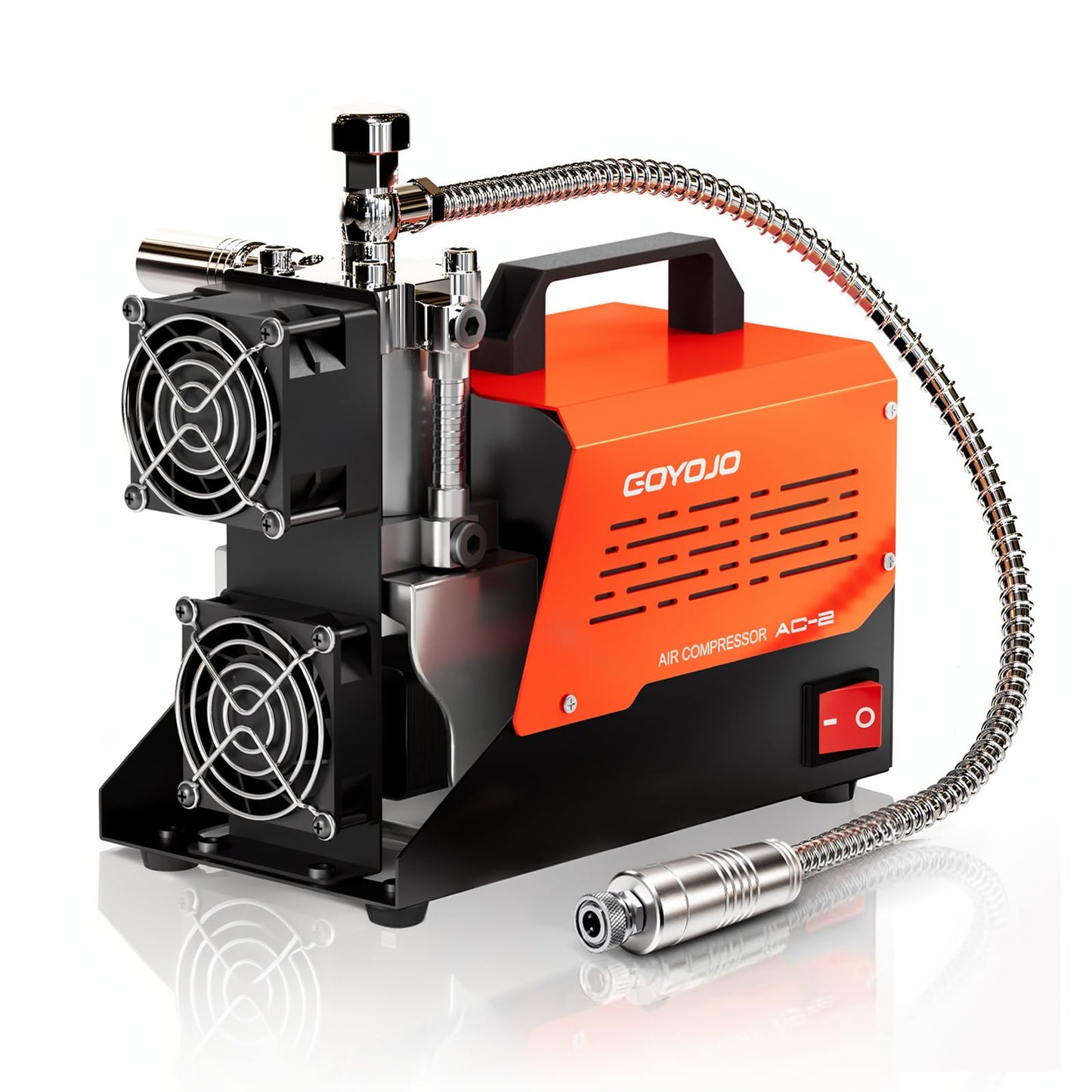 GOYOJO AC-2 PCP Air Compressor, 4500 PSI/30 MPa Portable Oil-Free Air Pump, Up to 45 Min Continuous Runtime, 12V DC & 110V/220V AC Converter, for PCP Airguns & HPA Paintball Tanks