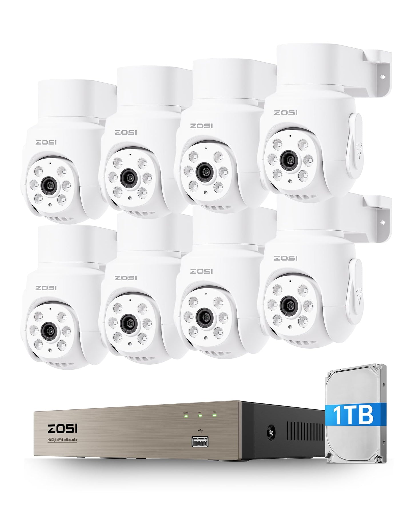 ZOSI 5MP Wired Security Camera System, 8pcs 1080p 360° Pan/Tilt Weatherproof Cameras, Audio Recording, AI Human Vehicle Detection, Night Vision, H.265+ 8CH Home DVR with 1TB HDD for 24/7 Surveillance