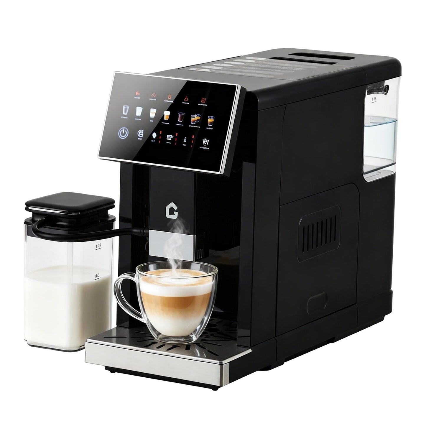3rd-Gen Espresso Coffee Maker with Milk Frother - Removable Brewer/Grinder, Adjustable Coarseness/Flavor, 3-Level Coffee/Milk Volume, Detachable Milk Tank for Home Baristas, Black Spray Paint