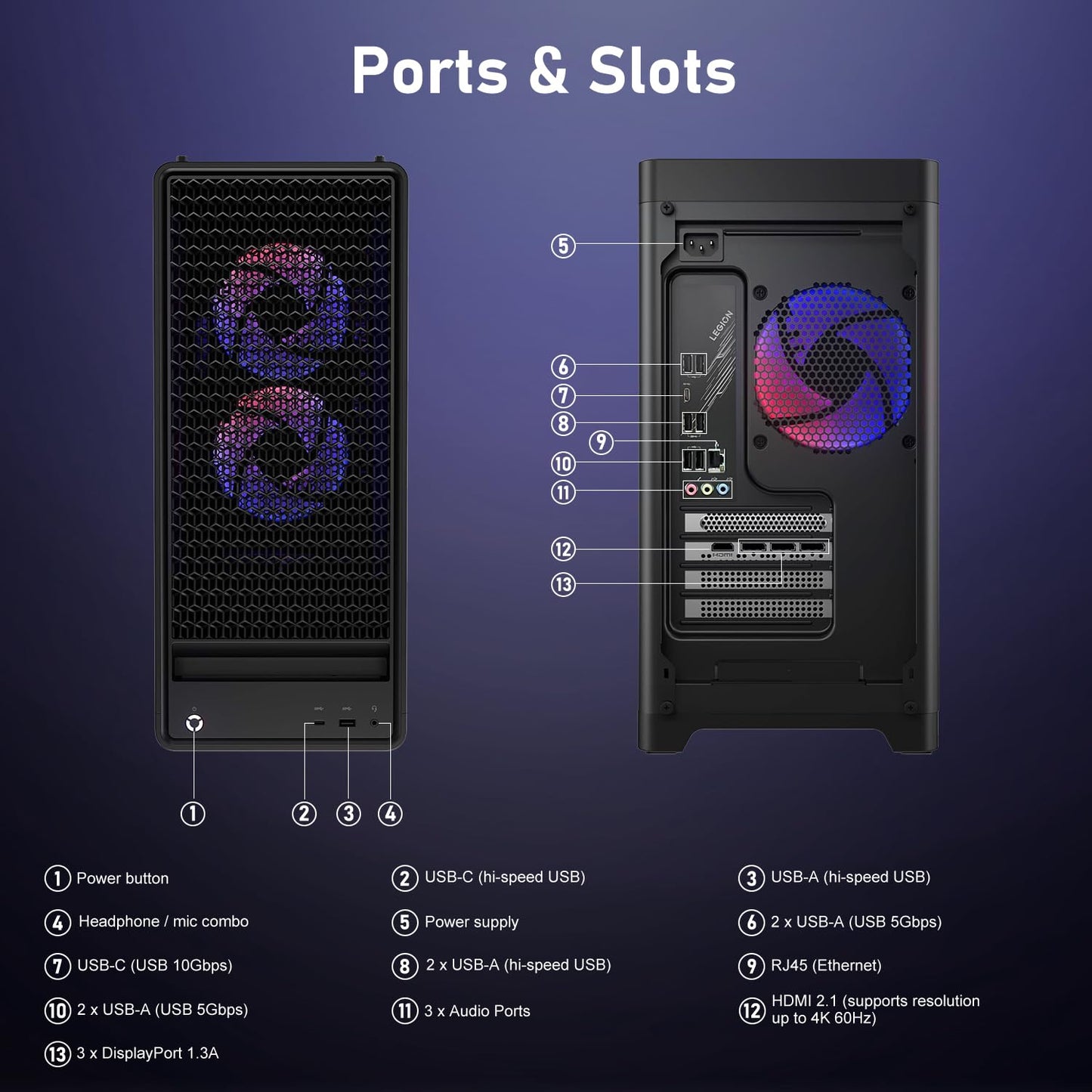 Lenovo Legion T5 5060Ti Gaming Tower Desktop, Intel Core Ultra 7 265F, GeForce RTX 5060Ti, 16GB DDR5, 1TB SSD, Support 3-Monitor 4K, DP, RGB Lighting, HDMI, Keyboard& Mouse, Windows 11 Home, Black