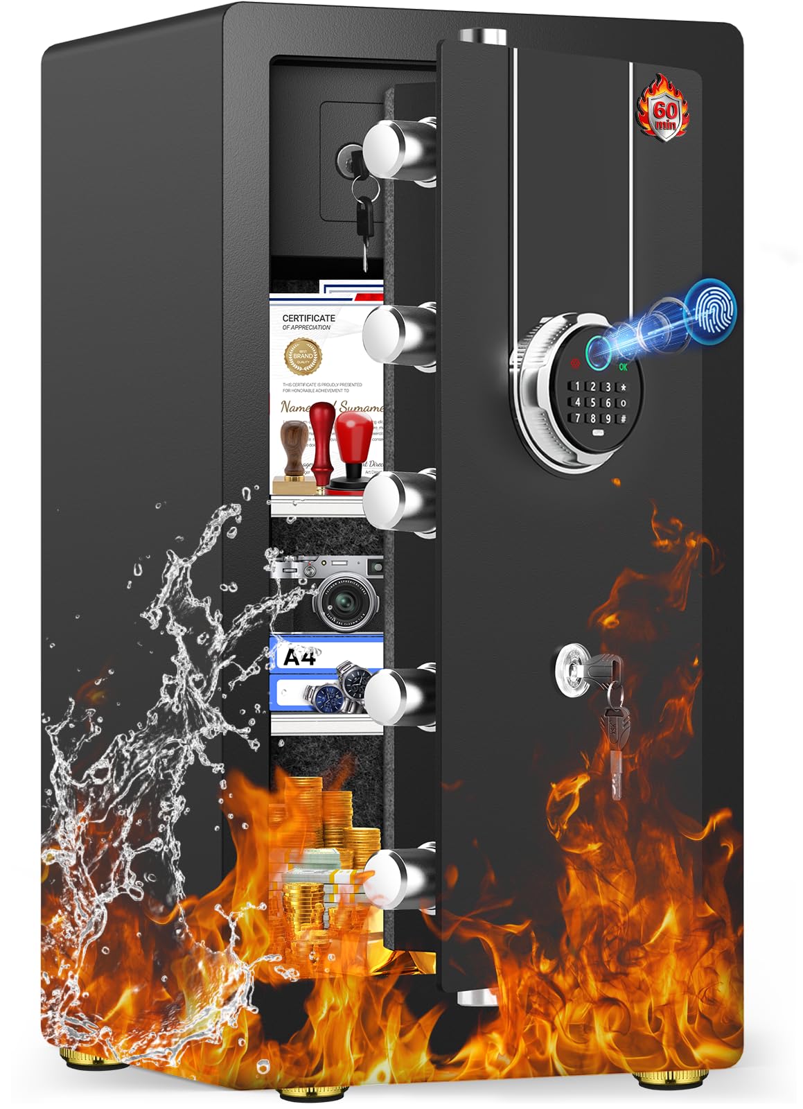 [𝟐𝟎𝟐𝟔 𝐔𝐩𝐠𝐫𝐚𝐝𝐞𝐝] [𝟔𝟎𝐌𝐢𝐧 𝟏𝟖𝟎𝟎°𝐅] Heavy Duty Fireproof Safe, 𝟖.𝟖 𝐂𝐮𝐟𝐭 Large Biometric Home Safe, Fire Proof Safe for Home Office Documents With Dual Anti-Theft Alarm