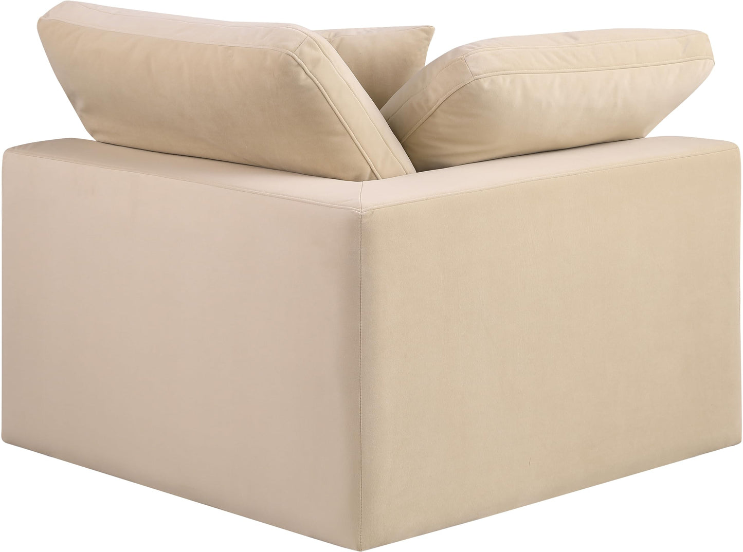 Meridian Furniture 189Beige-Corner Comfy Collection Modern | Contemporary Velvet Upholstered Corner Chair, Soft Beige Velvet, Down Feather Cushions, 40" W x 40" D x 34.5" H, Beige