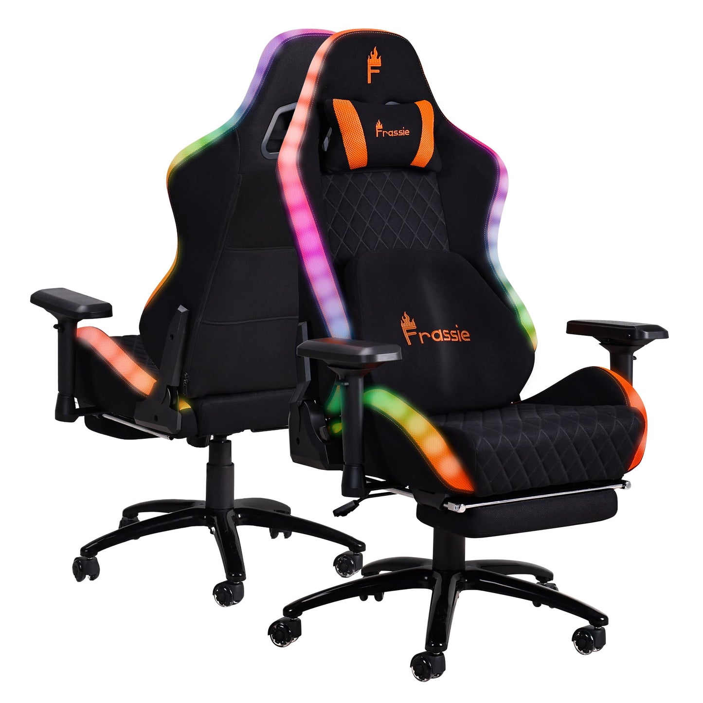 Frassie RGB Gaming Chair with Footrest and LED Lights, High Back Reclining Video Game Chair Ergonomic Computer Gamer Chair with Lumbar Support