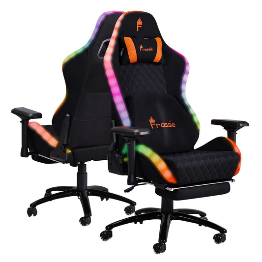 Frassie RGB Gaming Chair with Footrest and LED Lights, High Back Reclining Video Game Chair Ergonomic Computer Gamer Chair with Lumbar Support