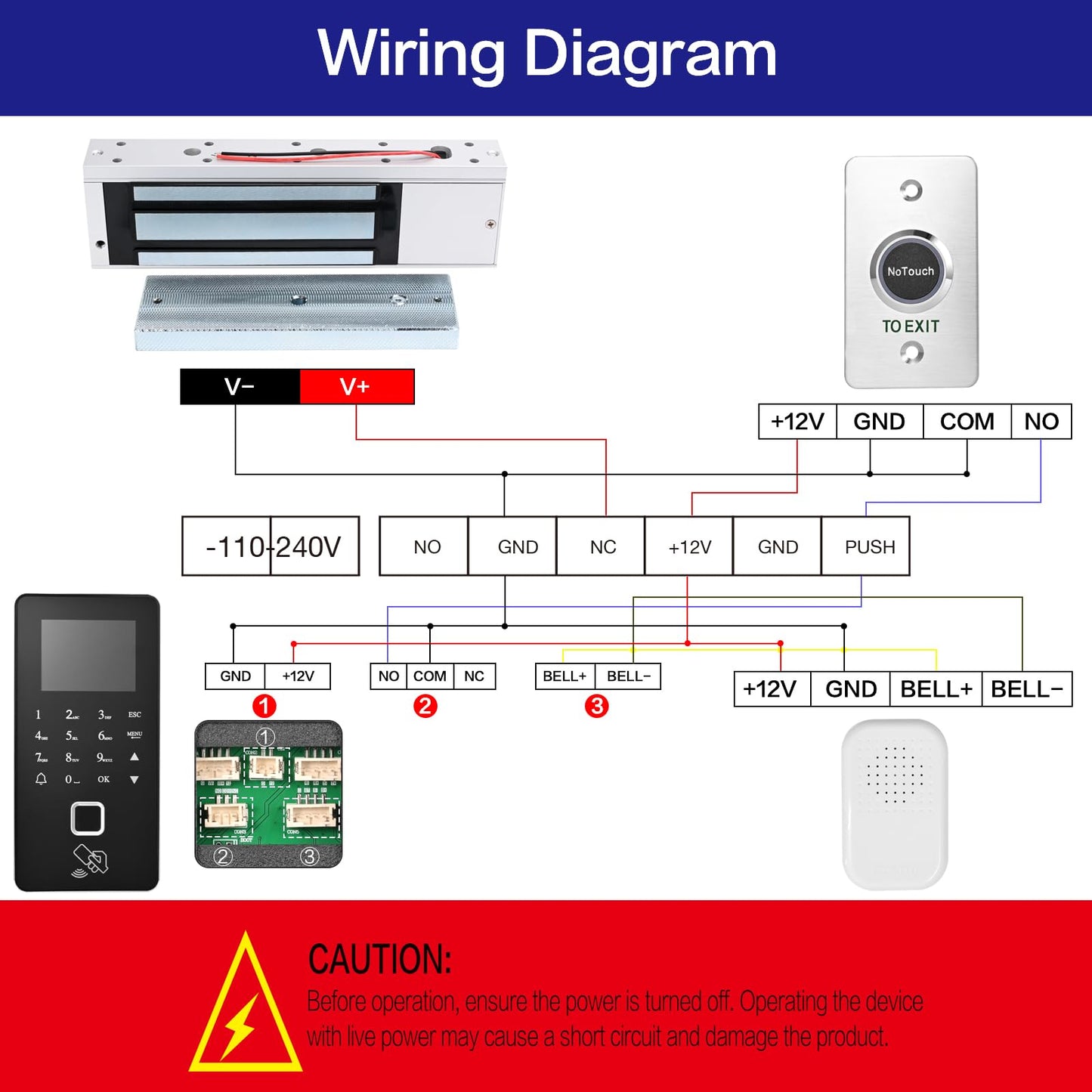 Biometric Access Control System with Fingerprint, Keypad, RFID, Infrared Exit Button, 1200lb Magnetic Lock, LCD Display, USB Download, Attendance Tracking, Timed Unlock,for Office, Store, Home
