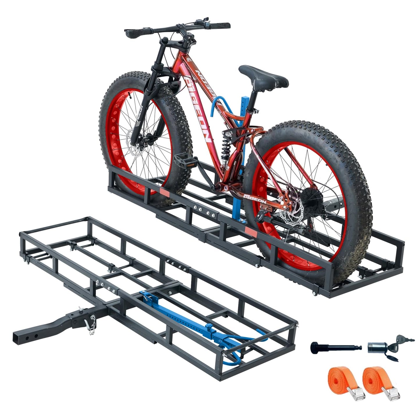 Hitch-Mount Bike Rack for Ebike Heavy-Duty - Comes with Cargo Carrier Fits 2 Electric Fat-Tire Mountain Bicycles Fits 2" Receiver for Car SUV Truck RV Minivan (Blue)