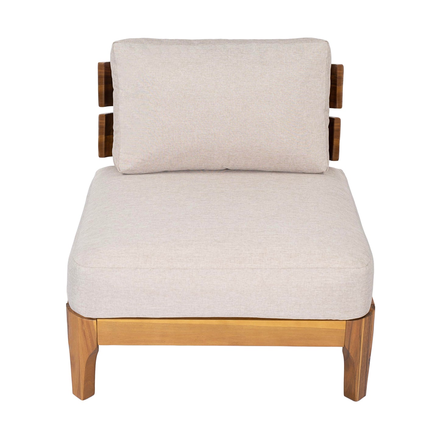 Merax 4 Piece Patio Outdoor Furniture Set, All-Weather Acacia Wood 3-Seater Sofa, 2 Cairs with Cushions, 1 Bench for Porch, Lawn, Backyard, Balcony Teak+ Beige