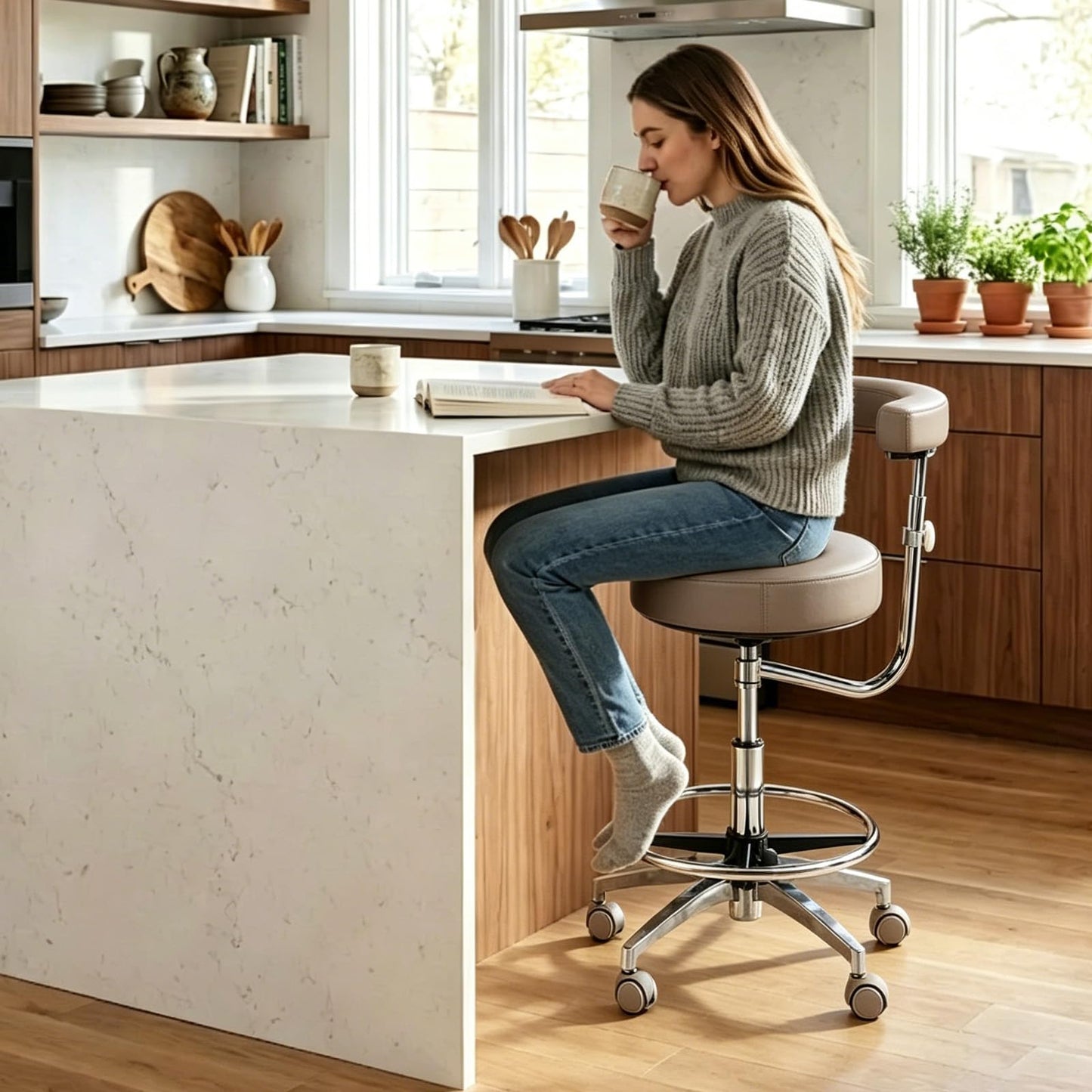 Viviange Ergonomic Dental Stool with Adjustable Height & Rolling Base - Comfortable Dentist Chair for Hygienists, Assistants, & Medical Professionals - Grey