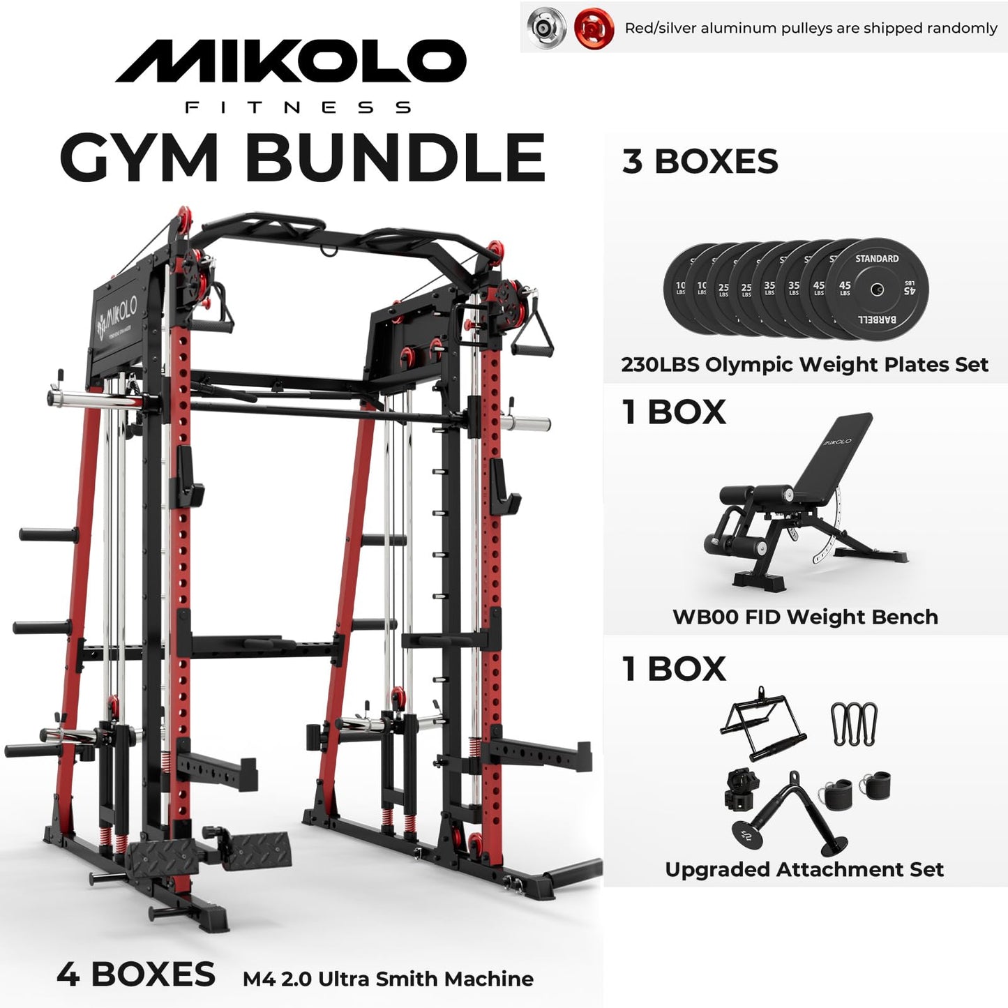 Mikolo Smith Machine, 2200lbs Squat Rack with LAT-Pull Down System & Cable Crossover Machine, Power Rack and Packages (RPRO230HPHGP)