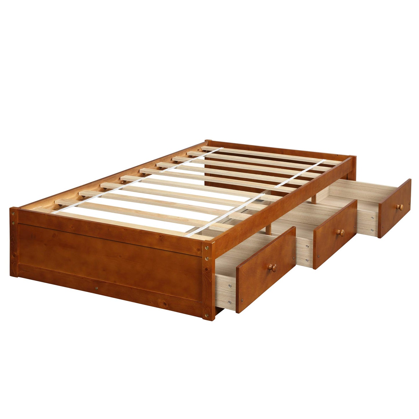 Merax Wood Captain's Platform Storage Bed with 3 Drawers,Classic Bed Frame No Box Spring Needed Twin, Oak