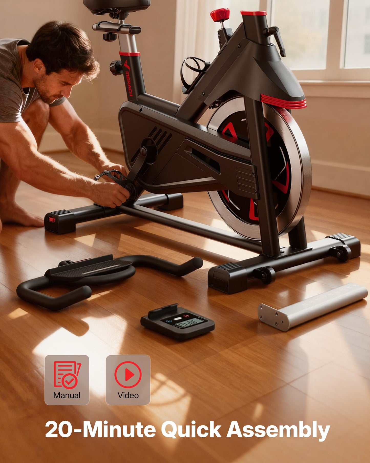 Merach Magnetic Exercise Bike, Heavy Duty Stationary Bike with Automated Resistance, 300 350 Lbs Weight Capacity, Low Noise Indoor Workout Bike for Home Gym with Self-Developed App