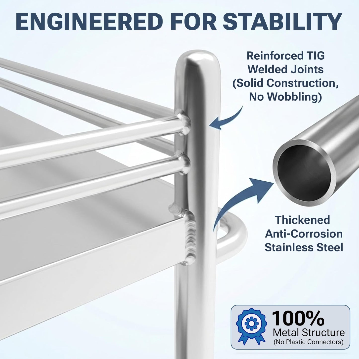 Avicenna Innovations *Improved & Upgraded* Medical Stainless Steel 2 Tier Rolling Cart with Wheels and Drawers | Dental Hospital Nursing Trolley | Easy-to-Disinfect Phlebotomy Mobile Workstation