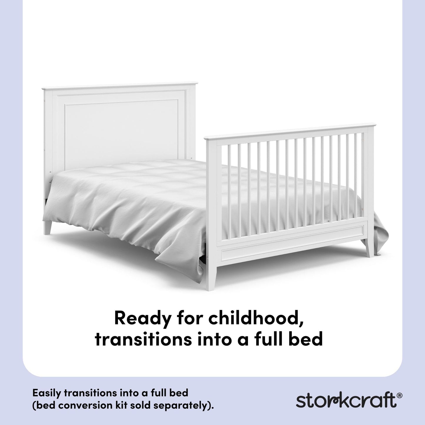 Storkcraft Solstice 5-In-1 Convertible Crib – GREENGUARD Gold Certified, Converts to Toddler Bed and Full-Size Bed, Fits Standard Full-Size Crib Mattress, Adjustable Mattress Support Base (White)