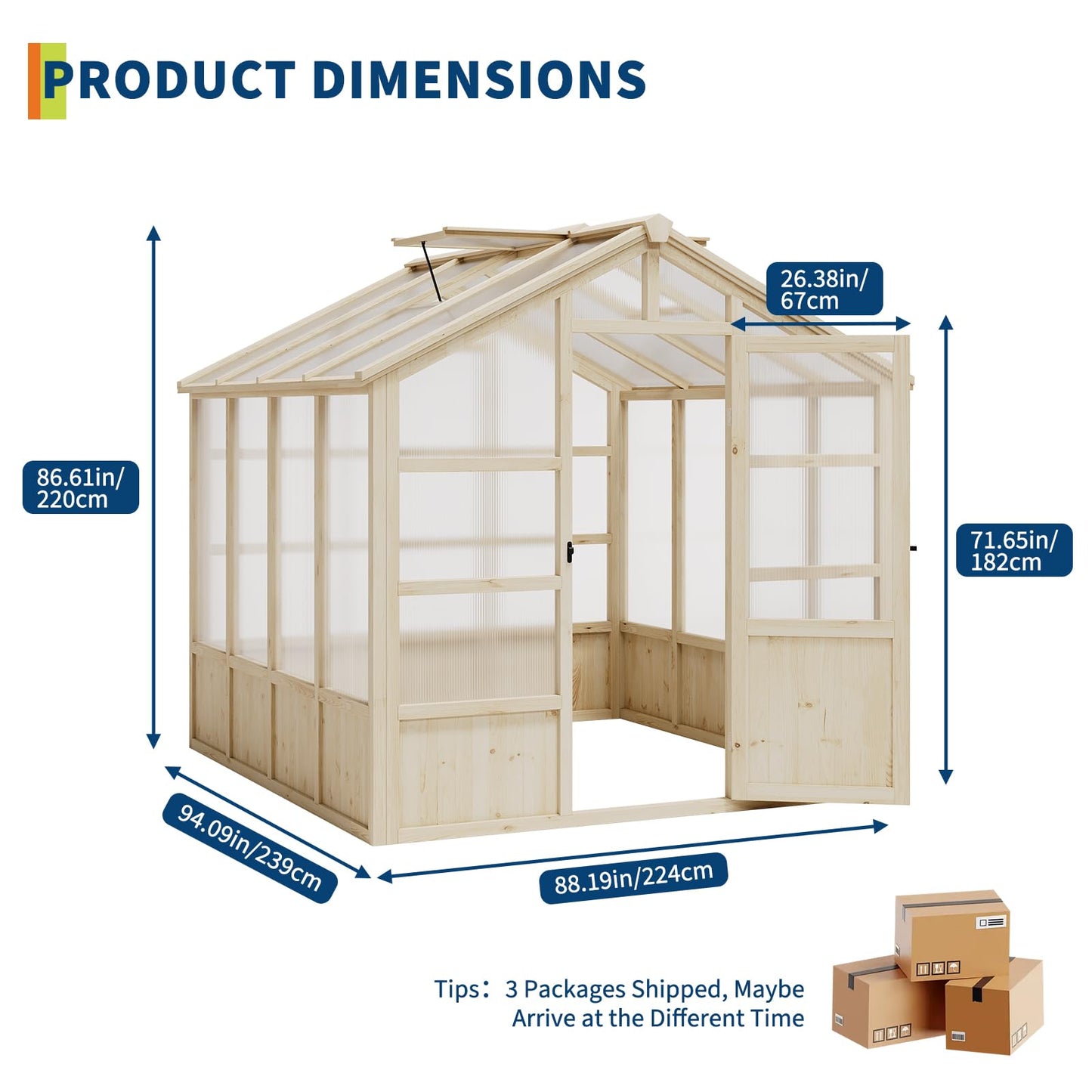 8x8FT Wooden Greenhouse, Greenhouses with Lockable Door, Wood Frame & Adjustable Vent, Greenhouse with for Outdoor, Garden, Yard, Light Brown