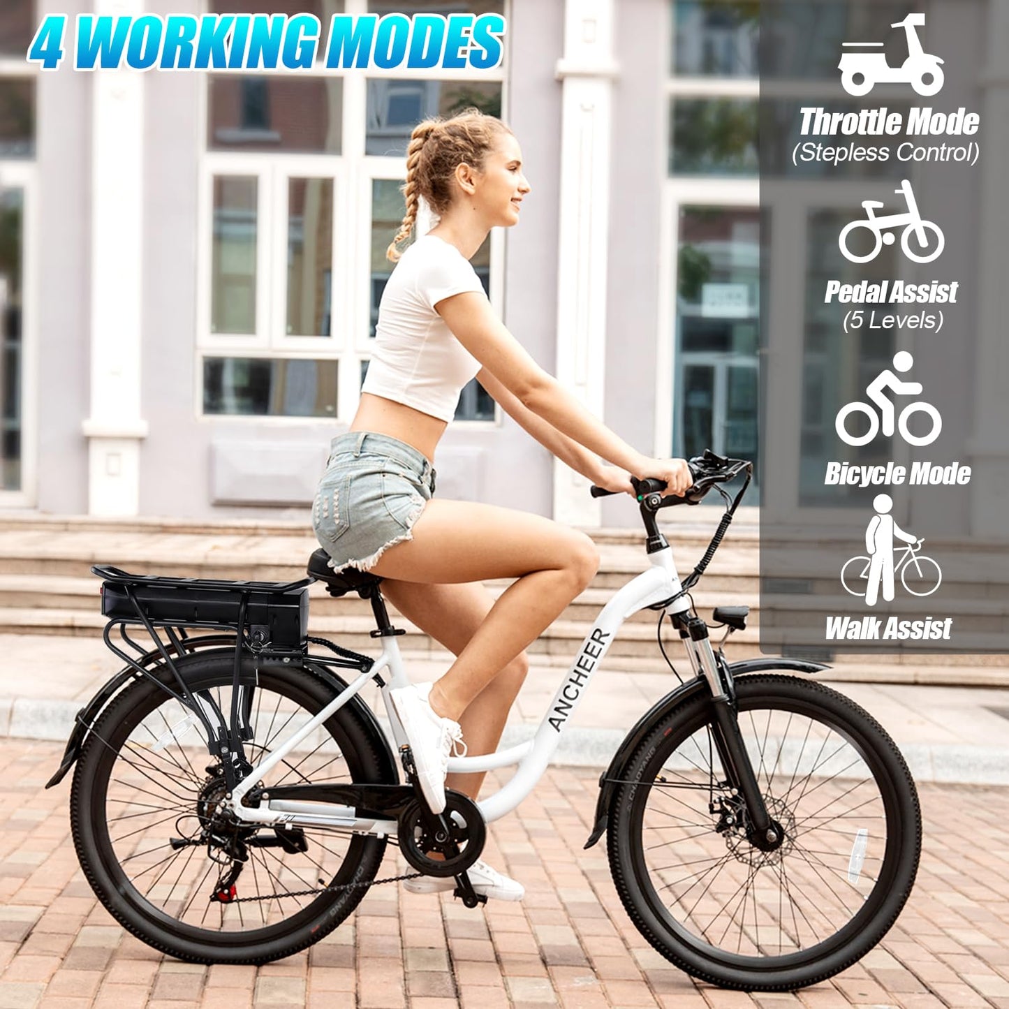 ANCHEER Electric Bike for Adults, 26" EBike, 48V 500Wh Removable Battery, Commuter Electric Bicycles, Fast-Charge, 7-Speed, LCD Digital Display, Suspension Fork, Cruise Control, UL2849