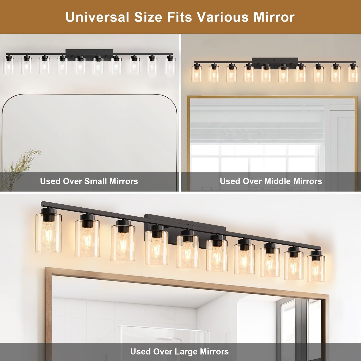 IZORRO Modern Bathroom Light Fixtures, 10 Light Black Vanity Lights, Bathroom Lighting Fixtures Over Mirror with Clear Glass for Living Room Cabinet Bedroom
