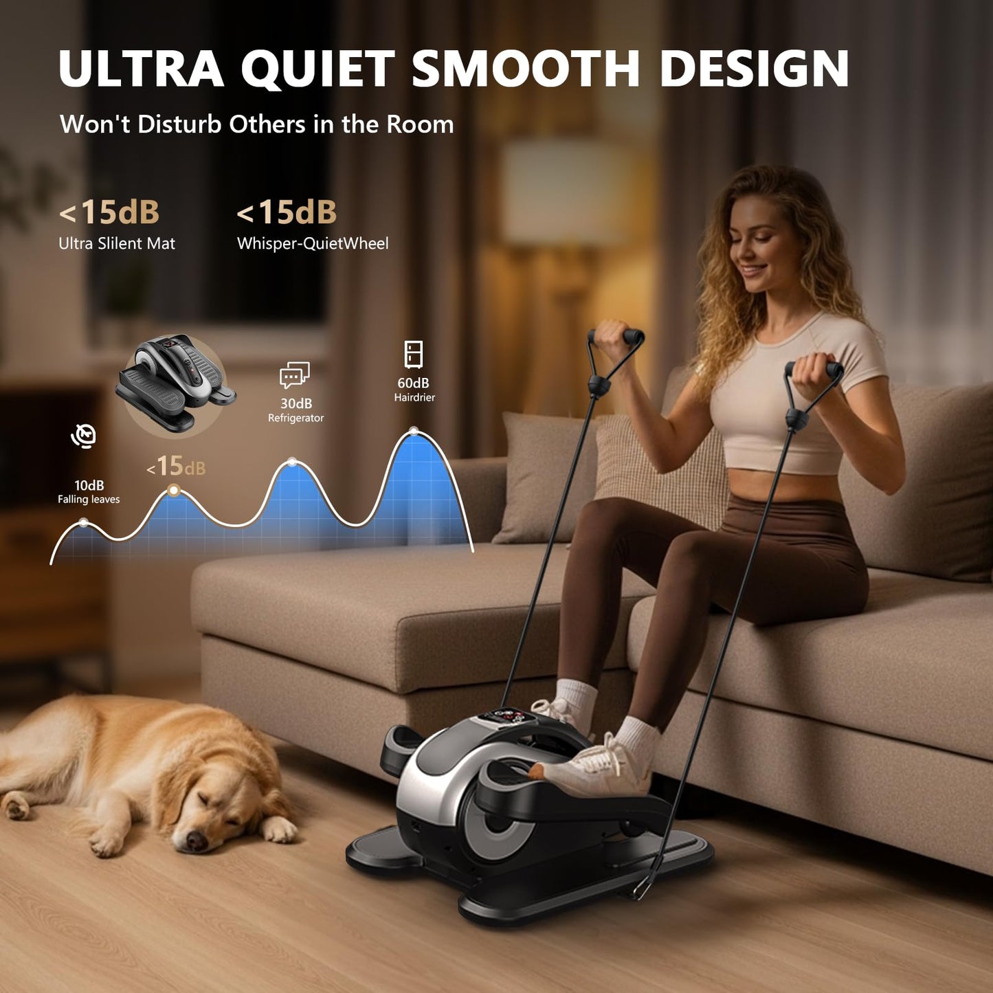 LVPIMAN Under Desk Elliptical Machine for Seniors, Large Size Electric Leg Exerciser with 12 Adjustable Speeds & 12 Modes, Remote Control, Elastic Rope, Manual & Auto Mode for Home Office Use