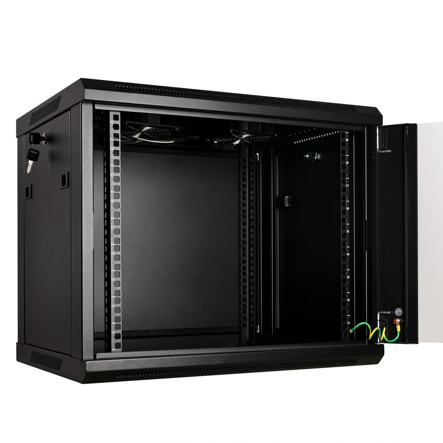 RackPath 9U Professional Wall Mount Server Cabinet Network Rack Enclosure with 2X Quiet Cooling Fan, 1x Brush Cable Management Panel, Black