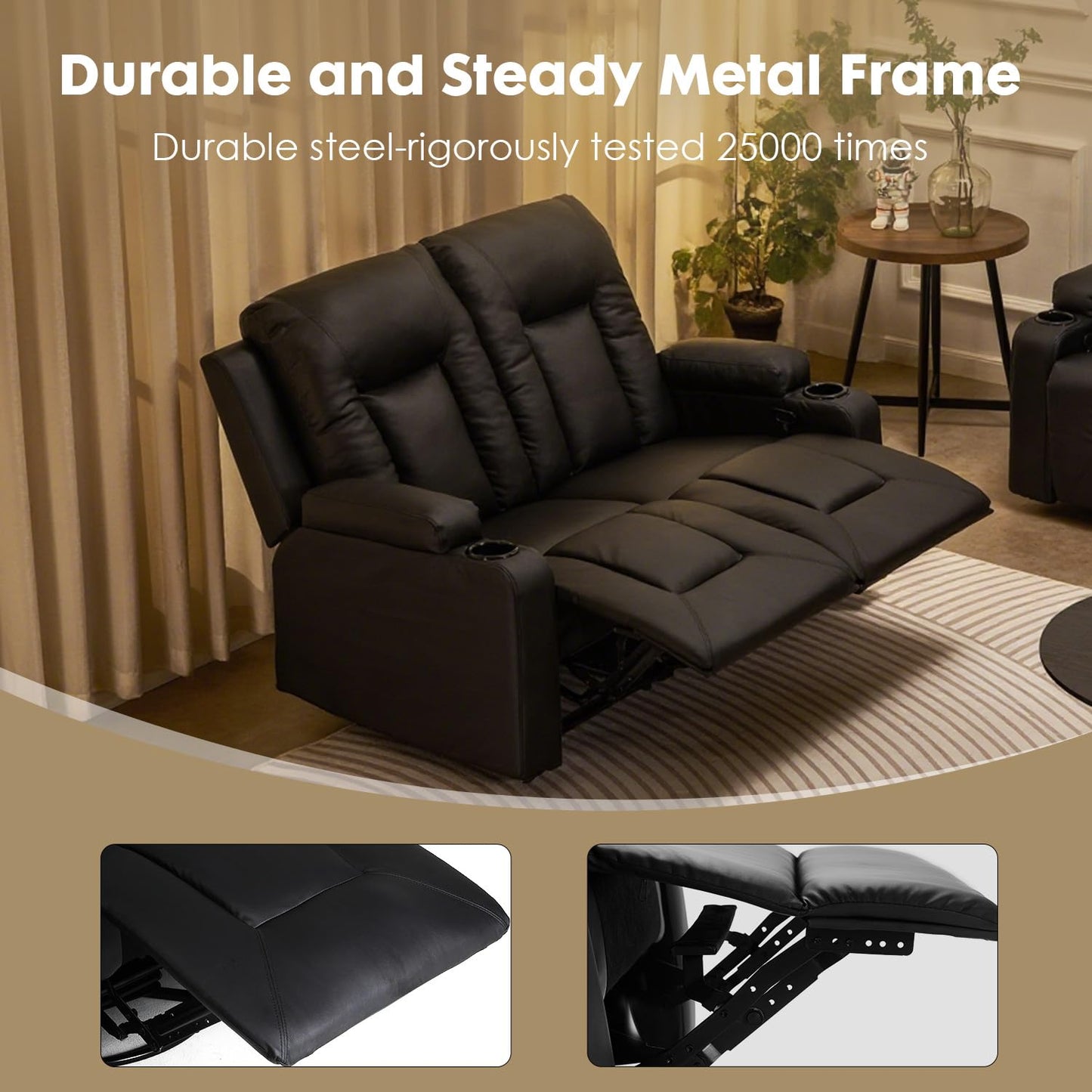LUCKLIFE Leather Recliner Sofa Set with Manual Recliners,Living Room Furniture Set with Reclining Couch,Loveseat and Armchair,Living Room Chair with Cup Holders,Black (2)