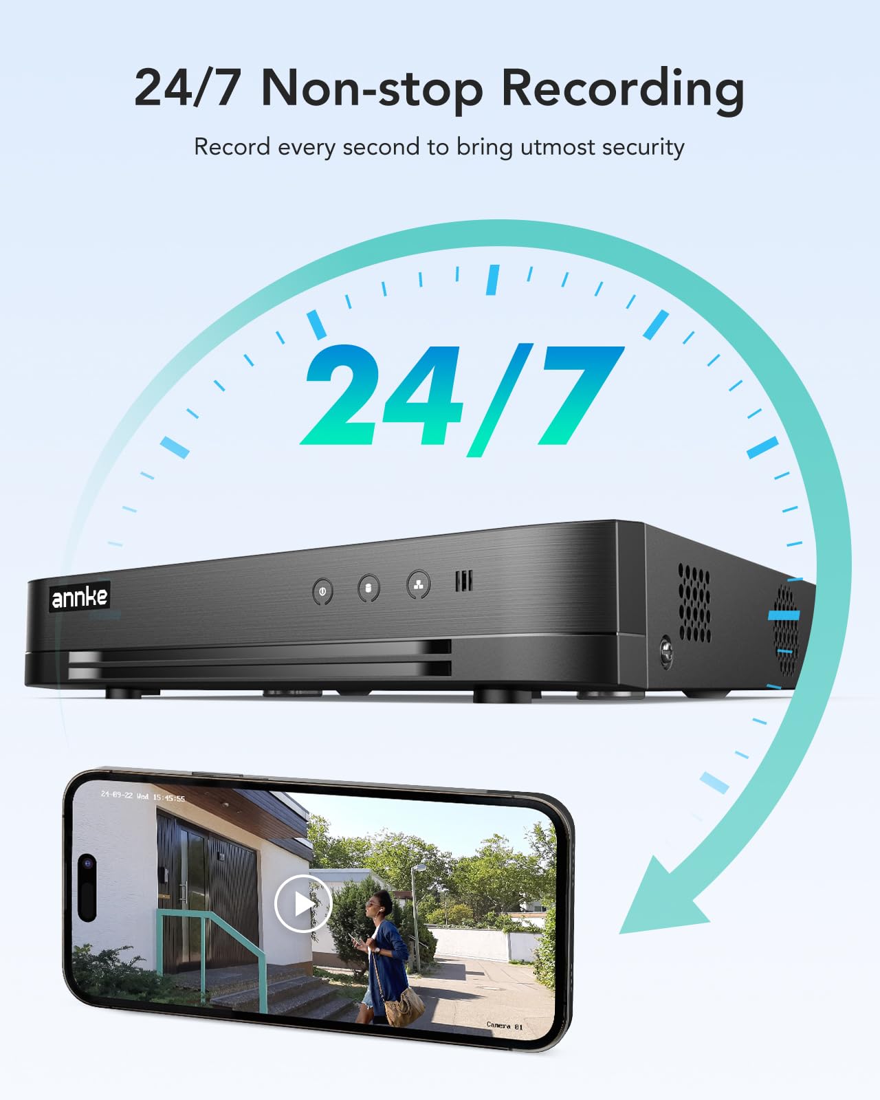 ANNKE 16CH FHD AI Surveillance Security Camera System with 2TB Hard Drive and 8Pcs 2MP Outdoor CCTV Cameras with Smart Dual Light, Human/Vehicle Detection,Color Night Vision,IP67 Weatherproof