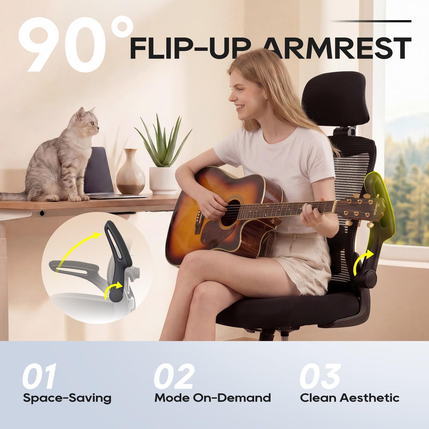 Ergonomic Office Chair, High Back Mesh Office Chair with Adjustable Lumbar Support, Flip-Up Armrests, Swivel Computer Desk Chair for Home Office