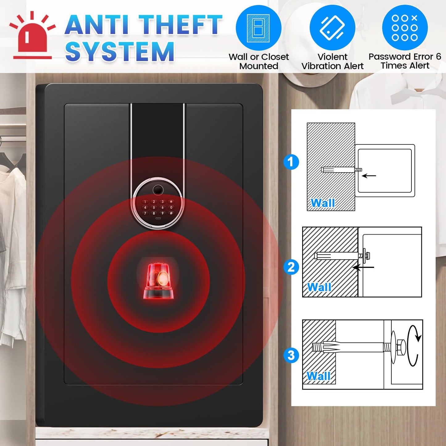 5.5 Cuft Biometric Fireproof Safe For Home, Heavy Duty Safe Box With Dual-alarm system and 3 Movable Shelves, Large Document Safes for Money Jewelry