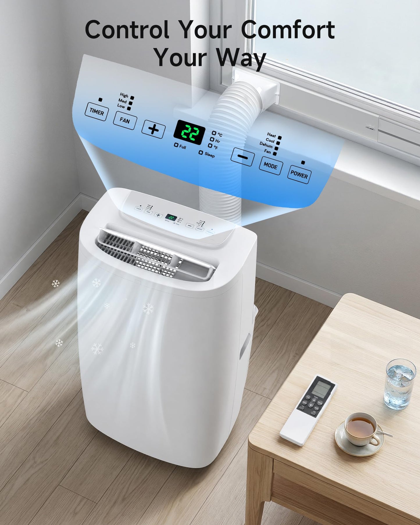 Air Choice 14,000 BTU Portable Air Conditioners, 5-in-1 Portable AC Unit with Cool, Heat, Dehumidifier, Fan, Sleep Mode, Auto Swing, Air Conditioner Portable for Large Room Up to 700 Sq. Ft, Remote